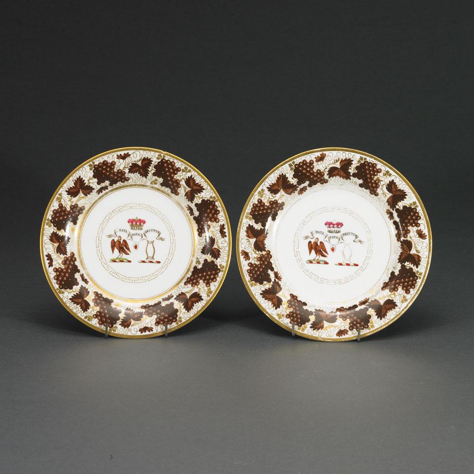 Pair of Barr, Flight and Barr Worcester Armorial Plates, c.1807-13