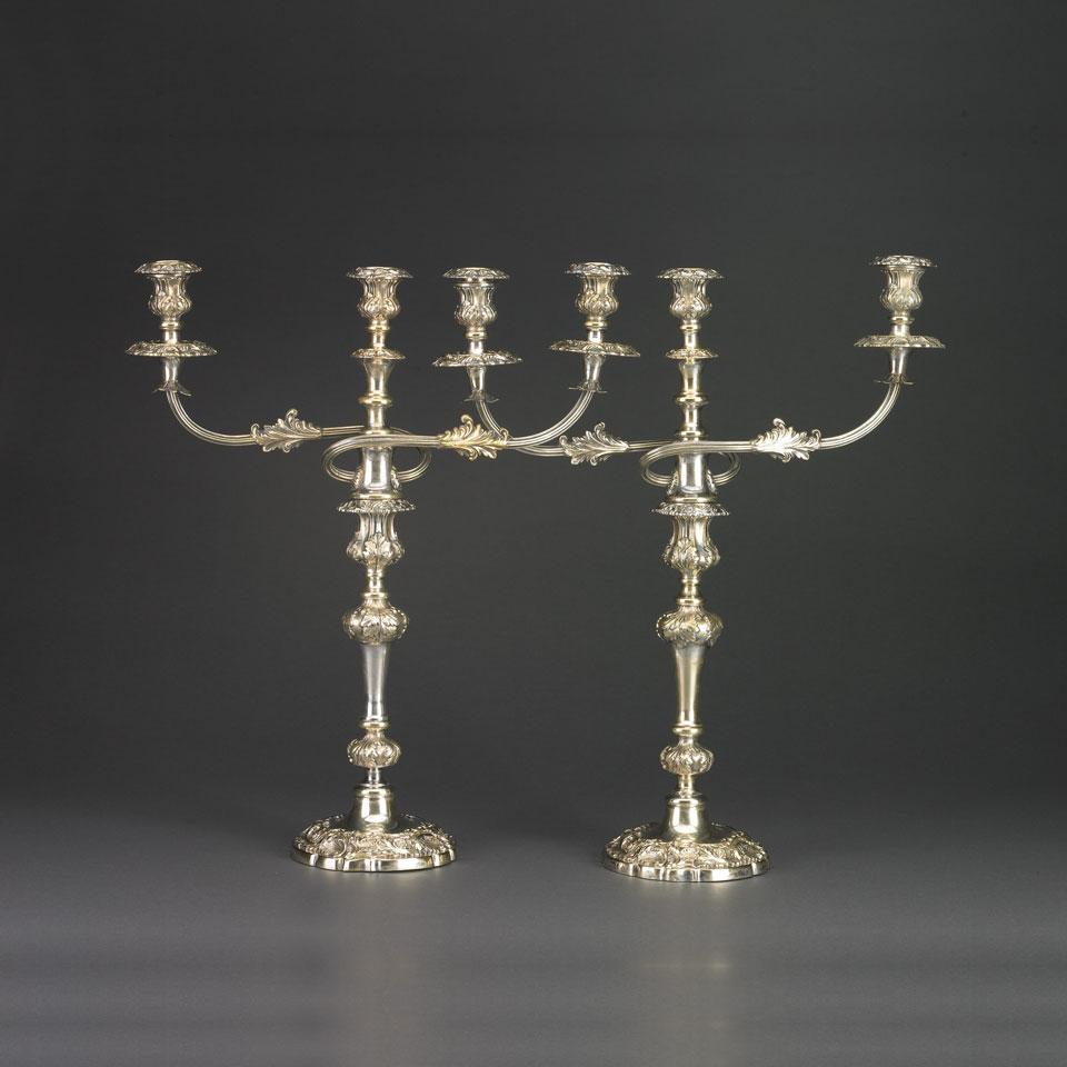Pair of Victorian Plated Three-Light Candelabra, late 19th century