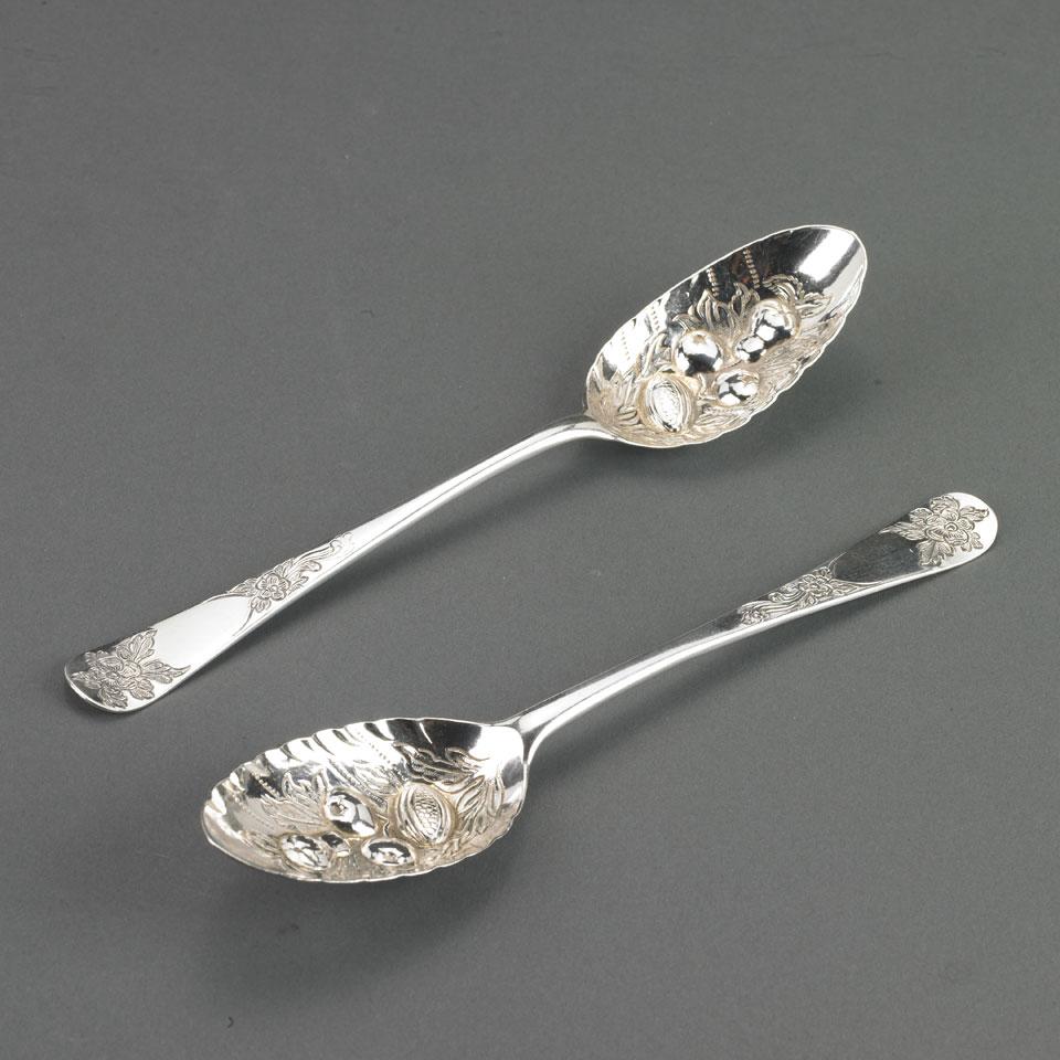 Pair of George III Silver Berry Spoons, London, c.1770
