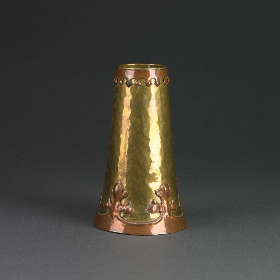Paul Beau Arts & Crafts Copper and Brass Vase, early 20th century