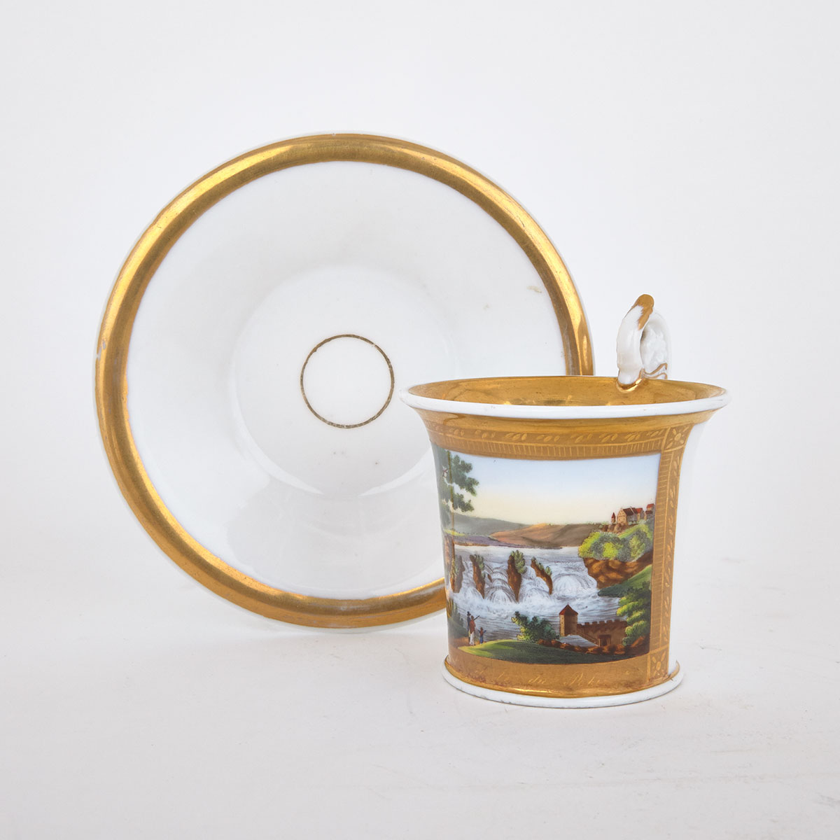 French Porcelain Topographical Cup and Saucer, c.1840