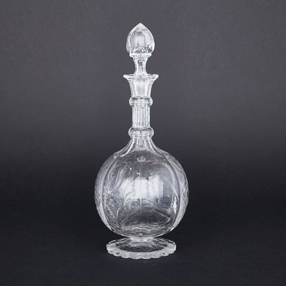 English Rock-Crystal Cut Glass Decanter, late 19th century