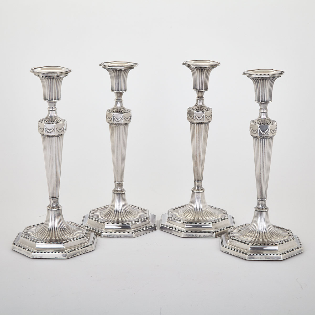 Set of Four George III Silver Table Candlesticks, John Parsons & Co., Sheffield, 1783