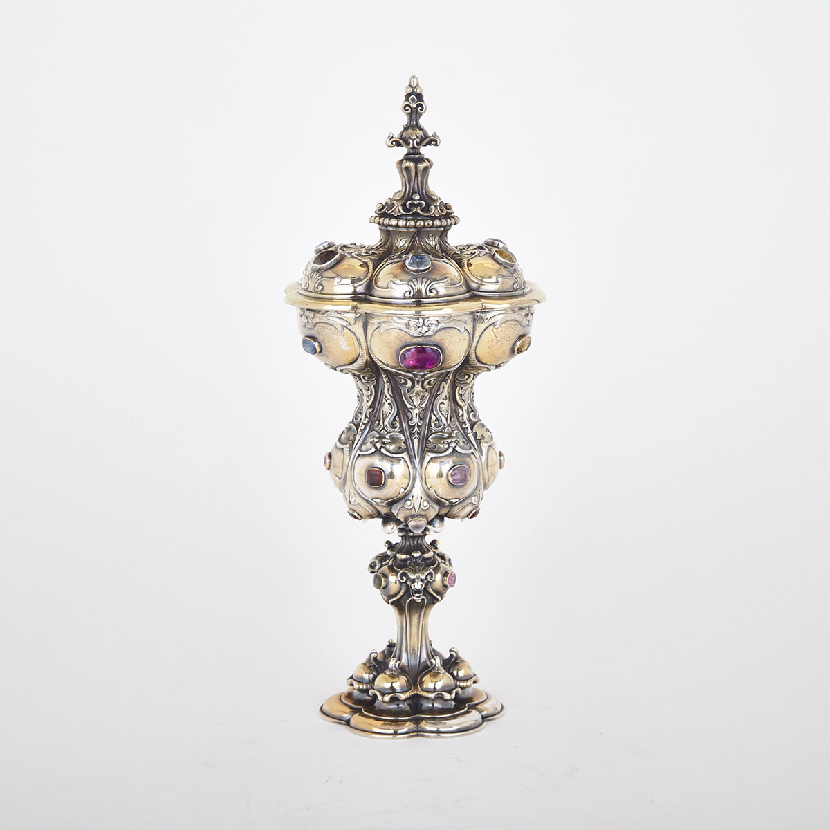 English Jewelled Silver-Gilt Covered Cup, Sebastian Garrard, London, 1911