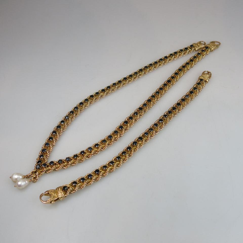 14k Yellow Gold Double Rope Necklace And Bracelet  