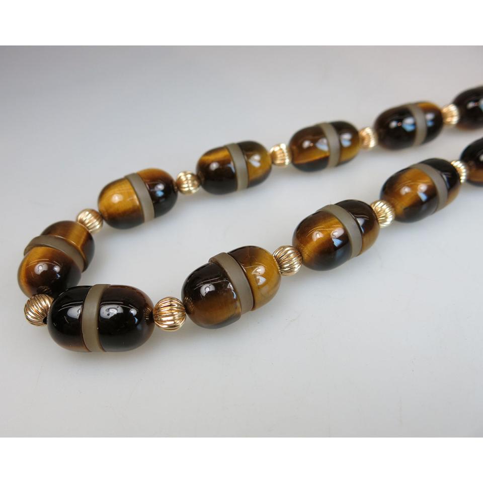 Rock Crystal And Tiger-Eye Bead Necklace