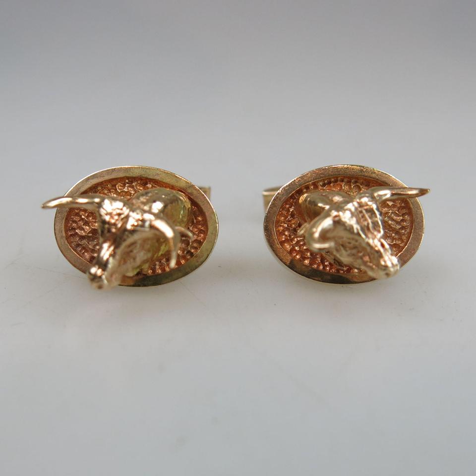 Pair Of 14k Yellow Gold “Bull” Cufflinks