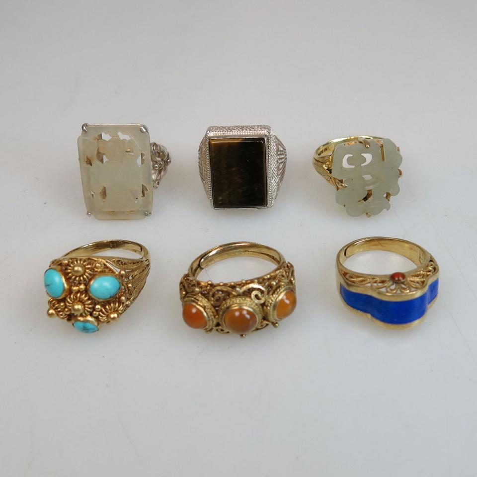 Six Various Silver And Silver Gilt Filigree Rings