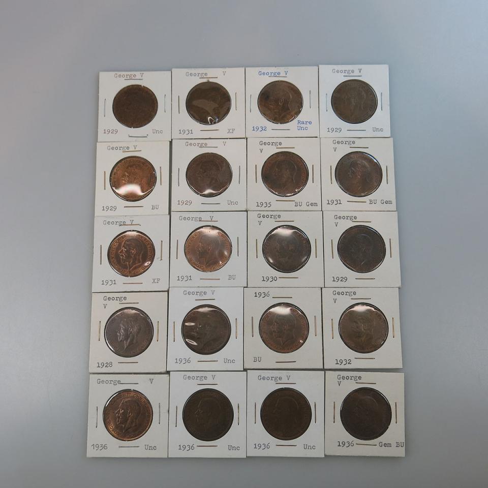 Twenty George V British Pennies
