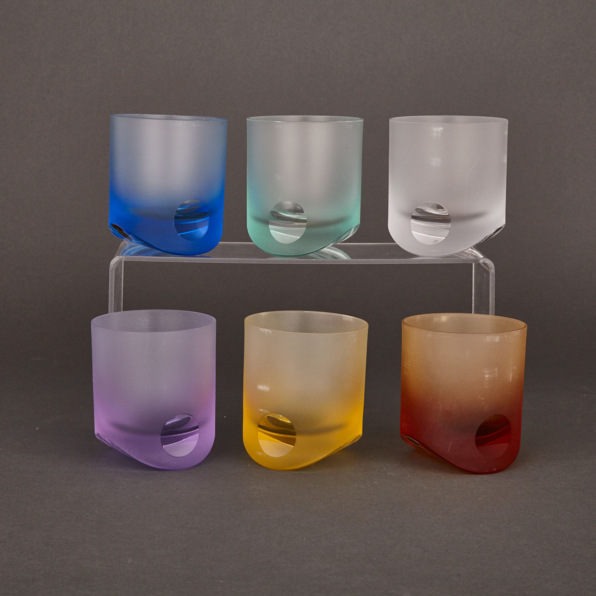 Set of Six Moser Coloured and Cut Glass Tumblers, 20th Century