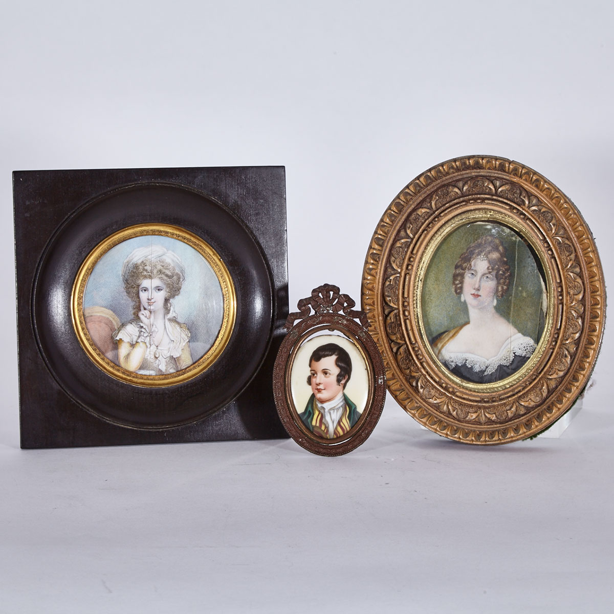 Group of Three Portrait Miniatures, 19th century