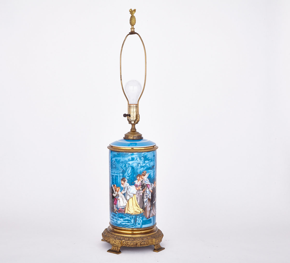 French Ormolu Mounted Porcelain Cylinder Lamp, early 20th century 