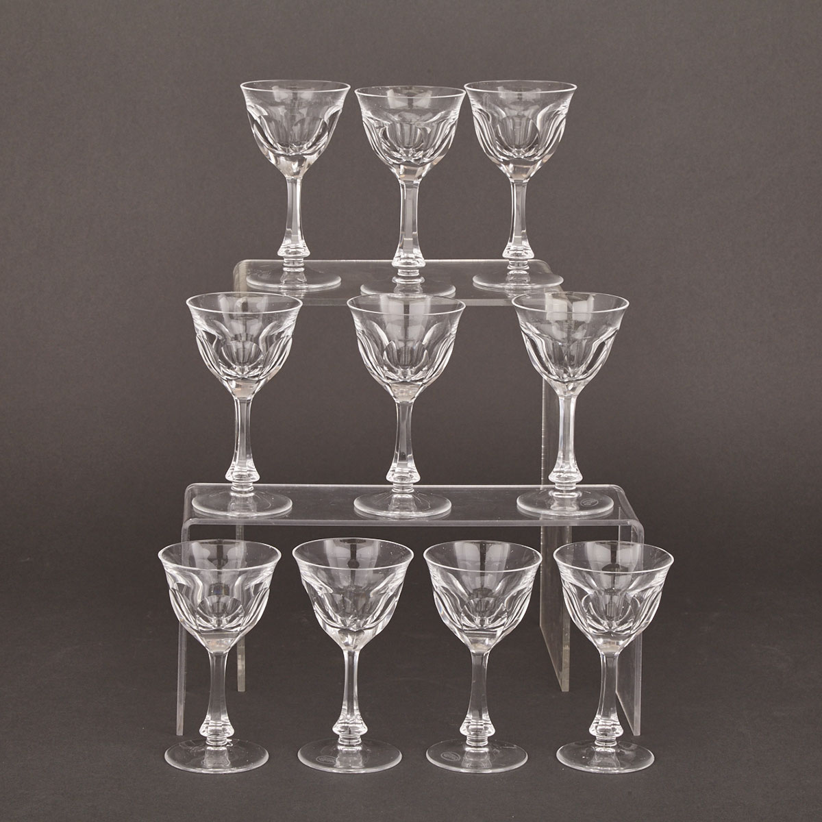 Set of Ten Moser ‘Lady Hamilton’ Clear Cut Glass Liquer Glasses, 20th Century