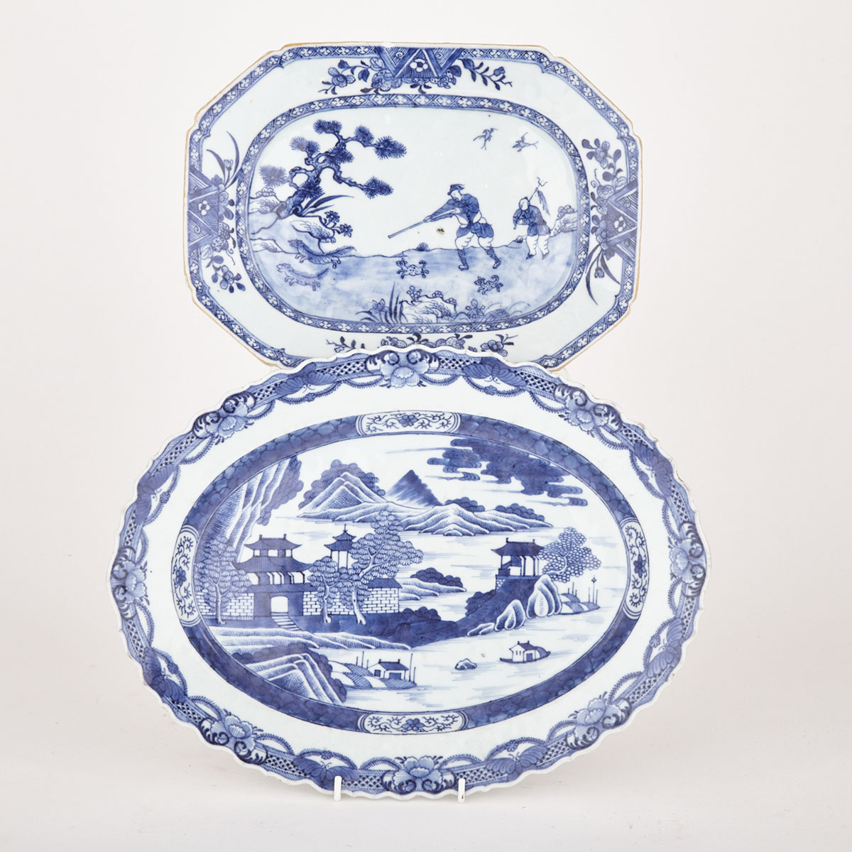 Two Export Blue and White Platters, 18th/19th Century