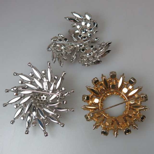 Three Sherman Silver Tone And Gold Tone Metal Brooches