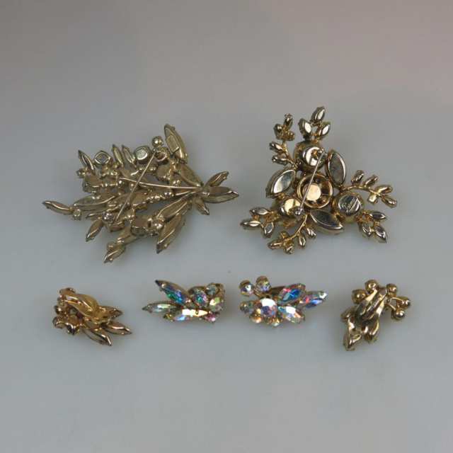 Two Sherman Gold Tone Metal Brooch And Earring Suites 