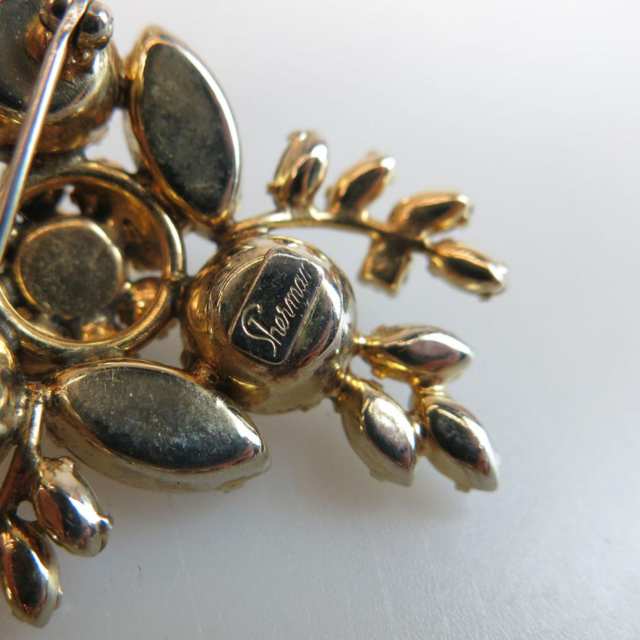 Two Sherman Gold Tone Metal Brooch And Earring Suites 