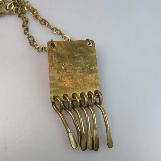 Rafael Canadian Brass Chain And Fringed Rectangular Pendant