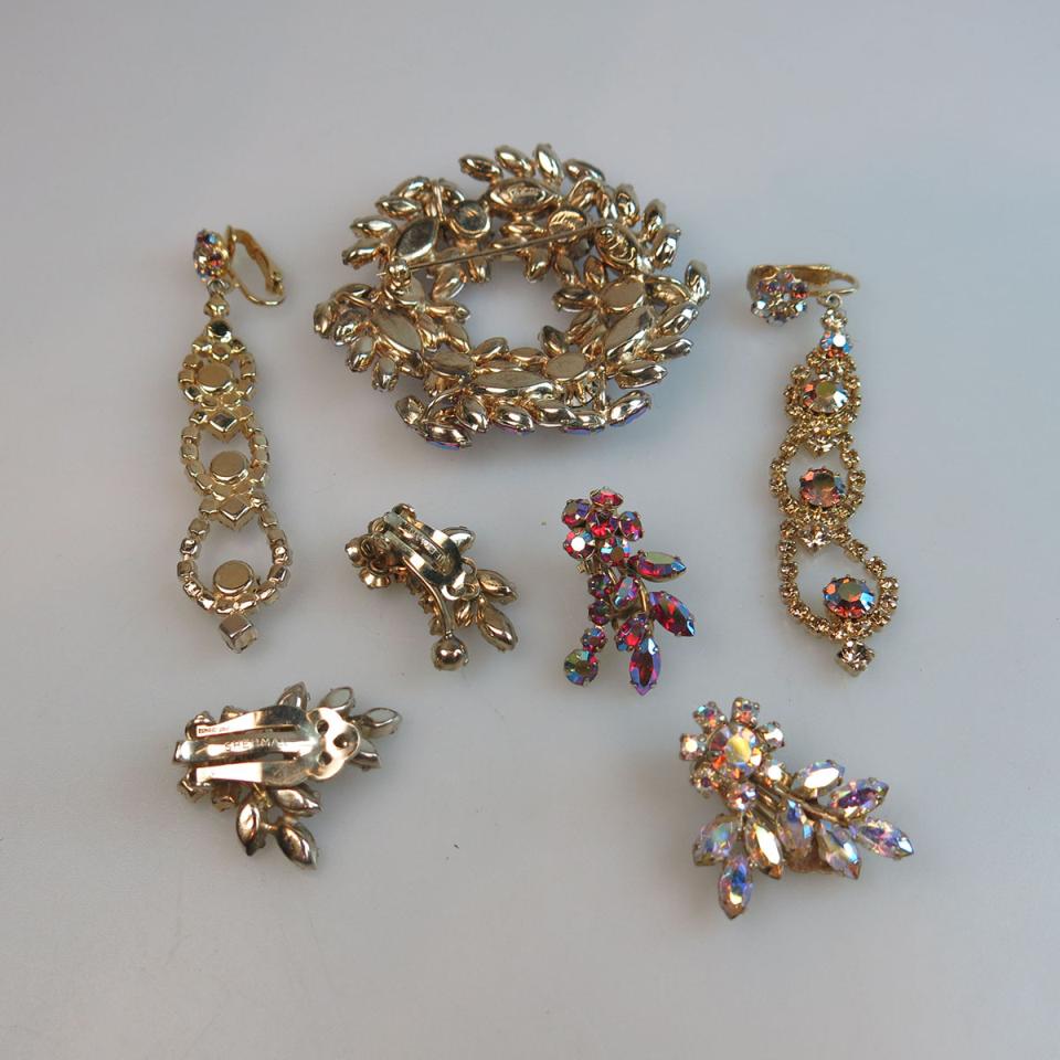 Sherman Gold Tone Metal Brooch And 3 Pairs Of Earrings
