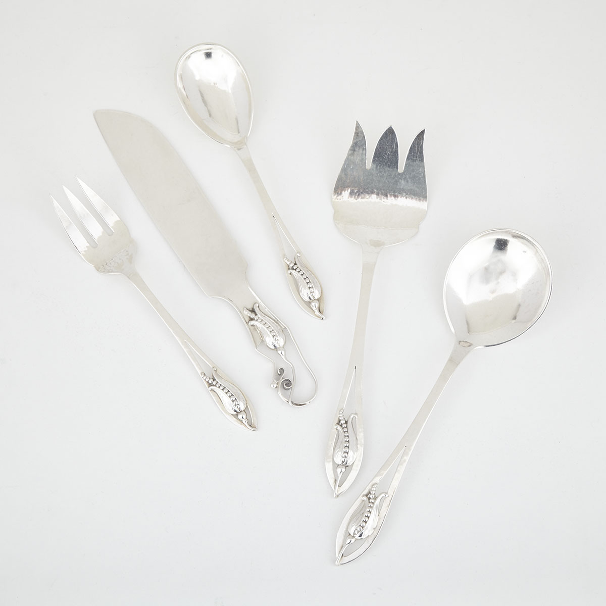 Canadian Silver Blossom Pattern Serving Pieces, Carl Poul Petersen, Montreal, Que., mid-20th century