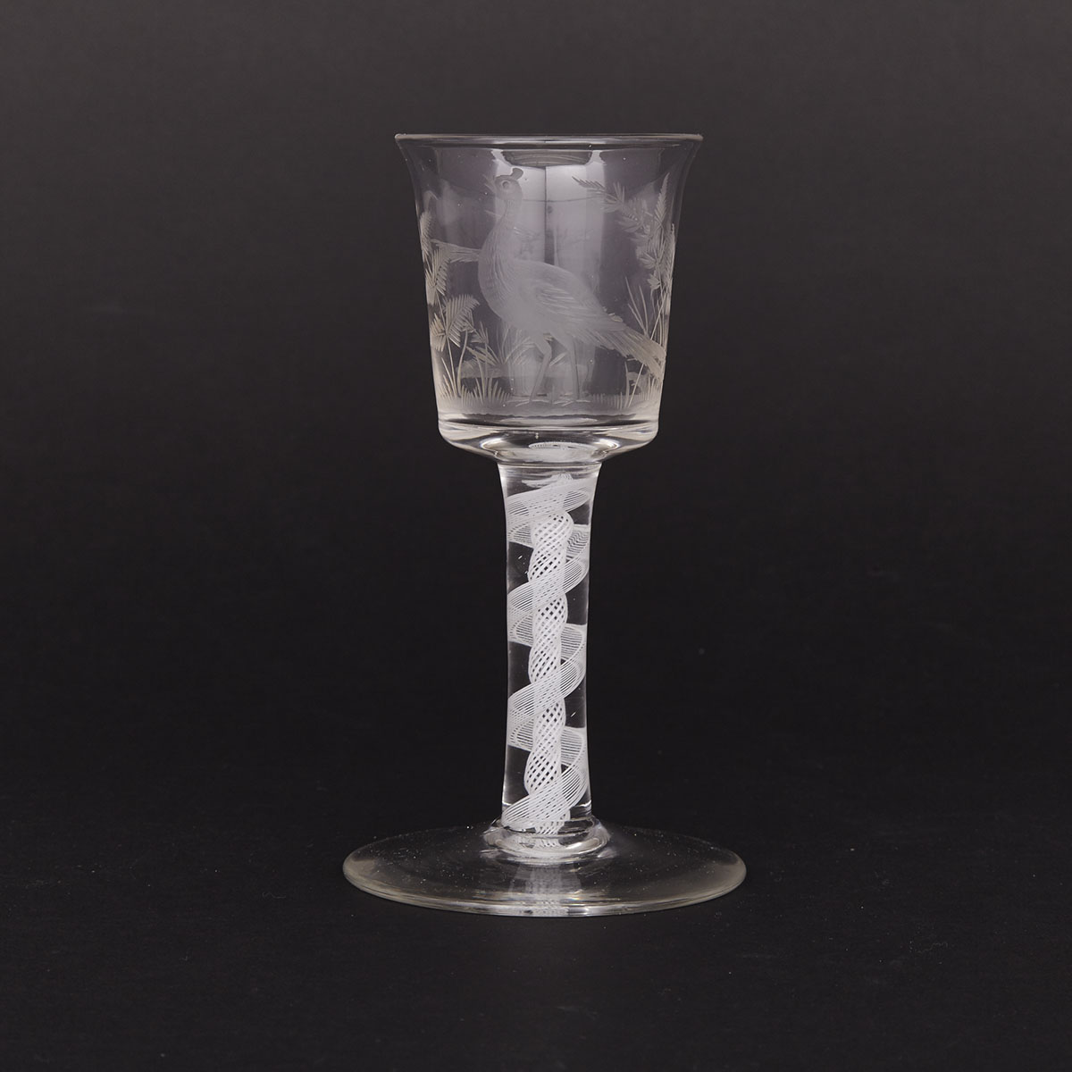 English Opaque Twist Stemmed Glass Goblet, 18th century