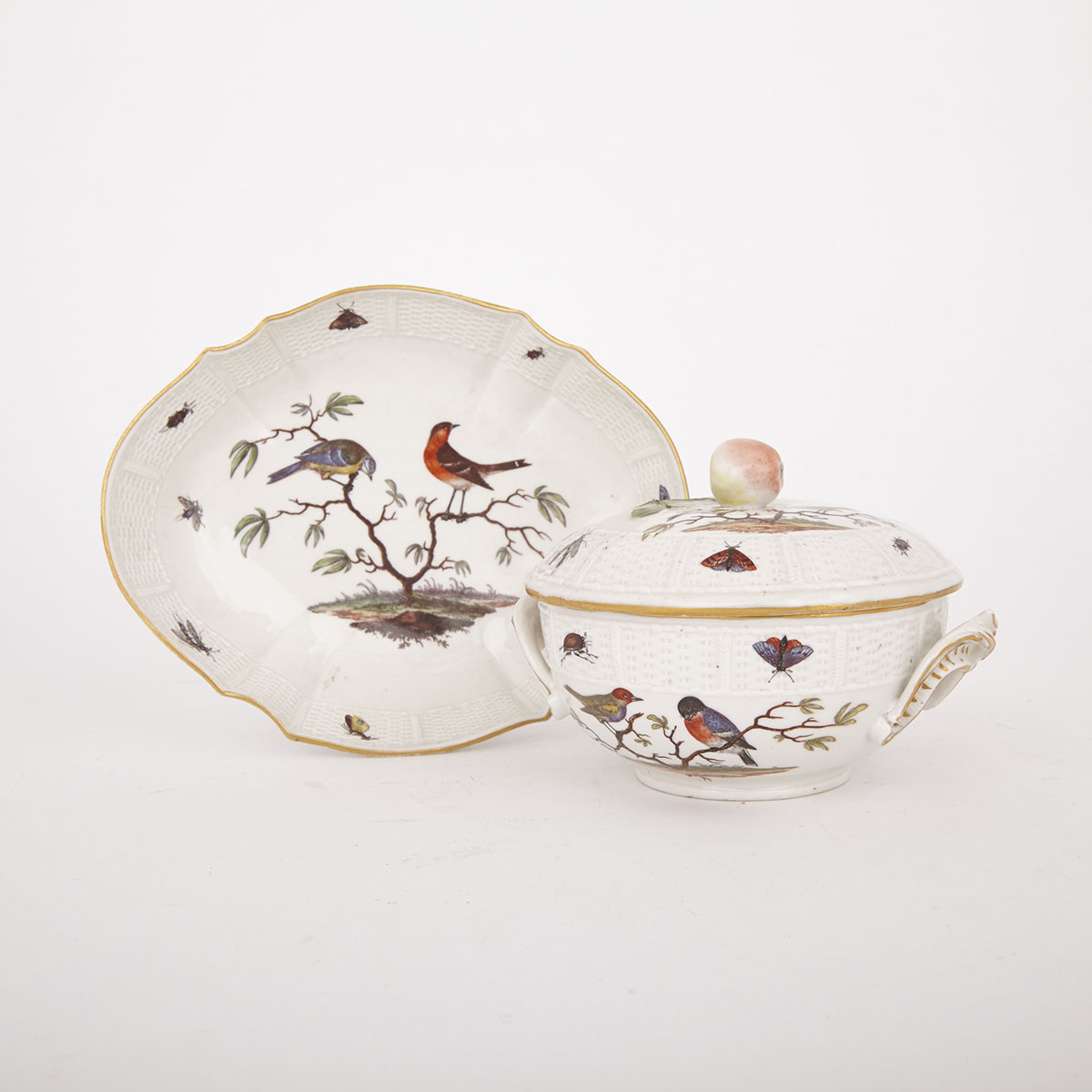 Ludwigsburg Ornithological Ecuelle with Cover and an Oval Stand, late 18th century