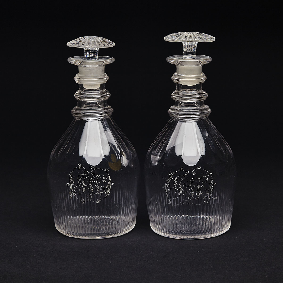 Pair of Anglo-Irish Cut Glass Decanters, c.1800