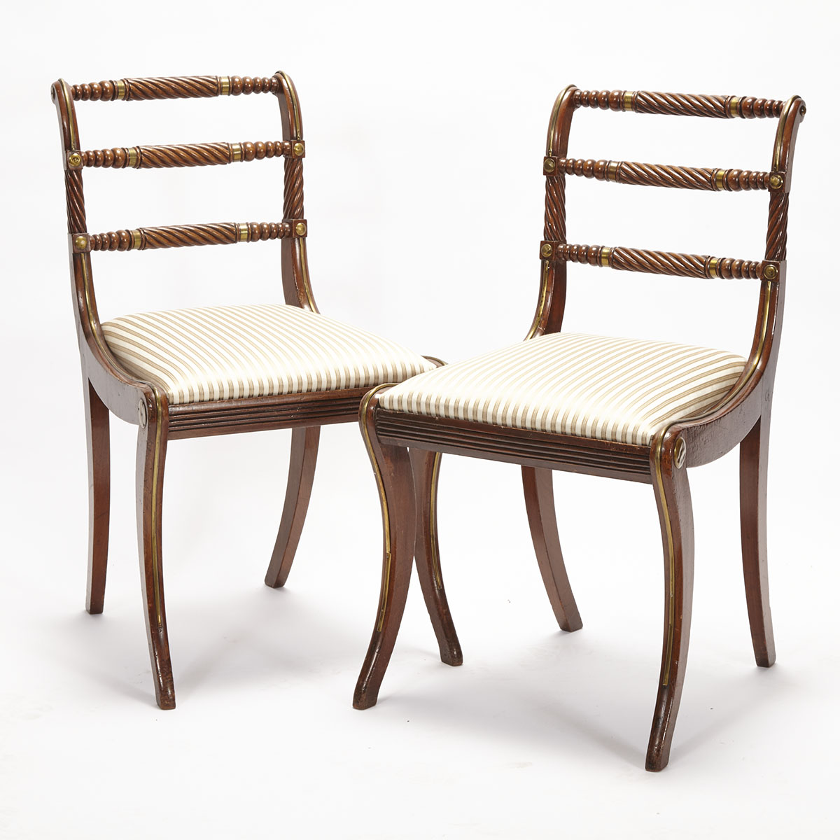 Pair Regency Brass Mounted Mahogany Side Chairs, c.1820