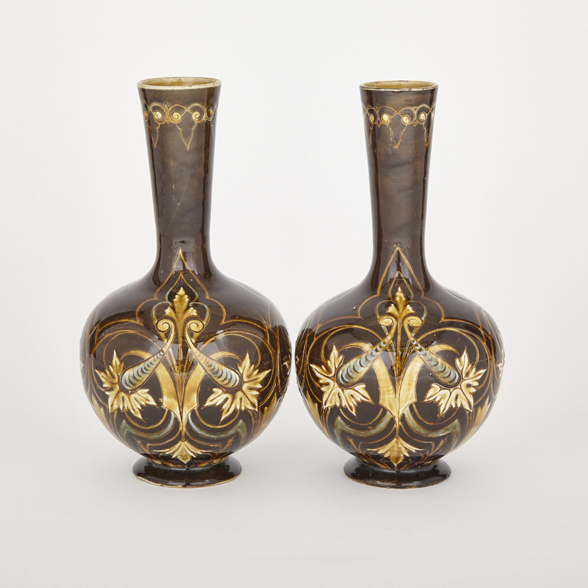 Pair of Doulton Lambeth Stoneware Vases, Edith Lupton, 1883