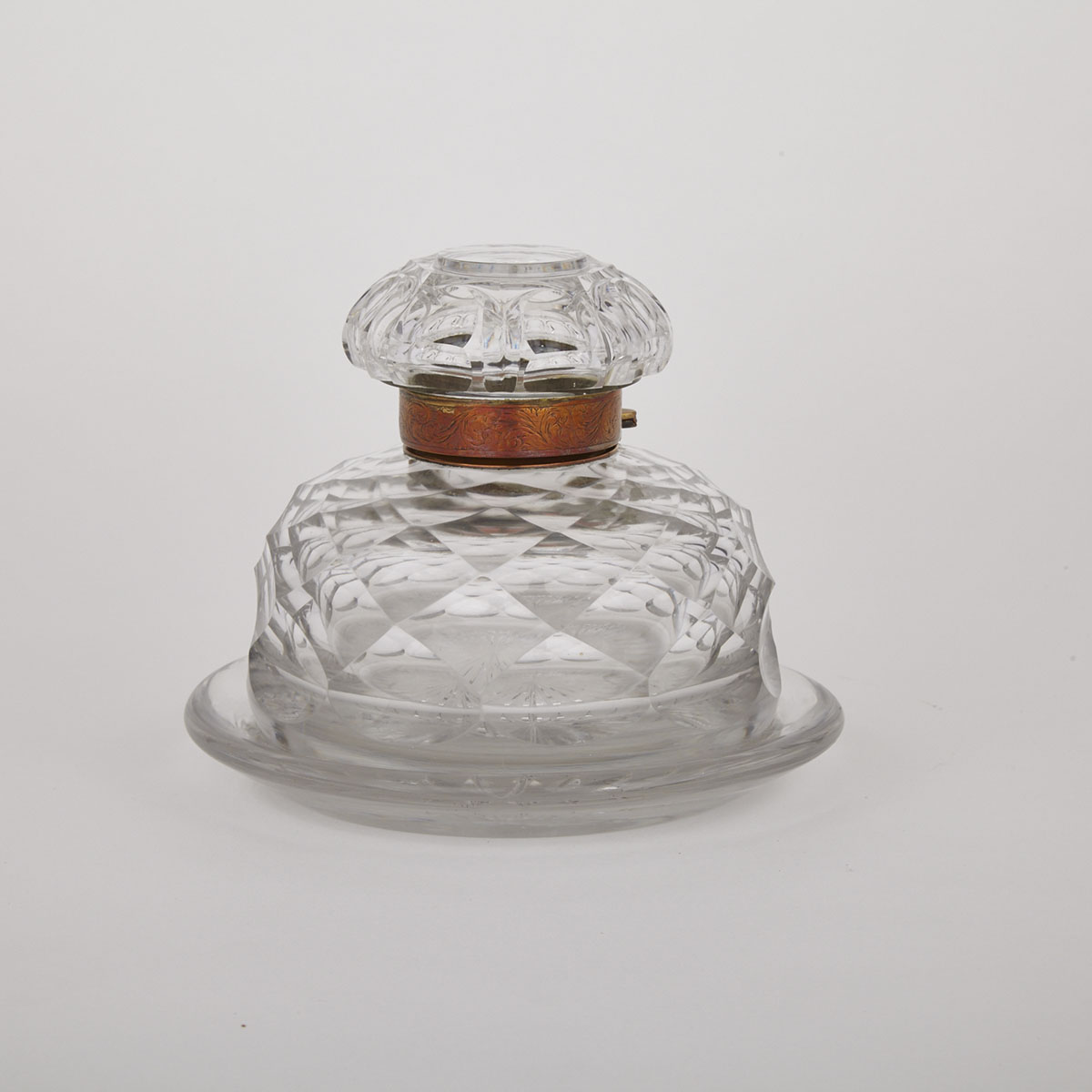 Large Cut Glass Ink Well, 19th century