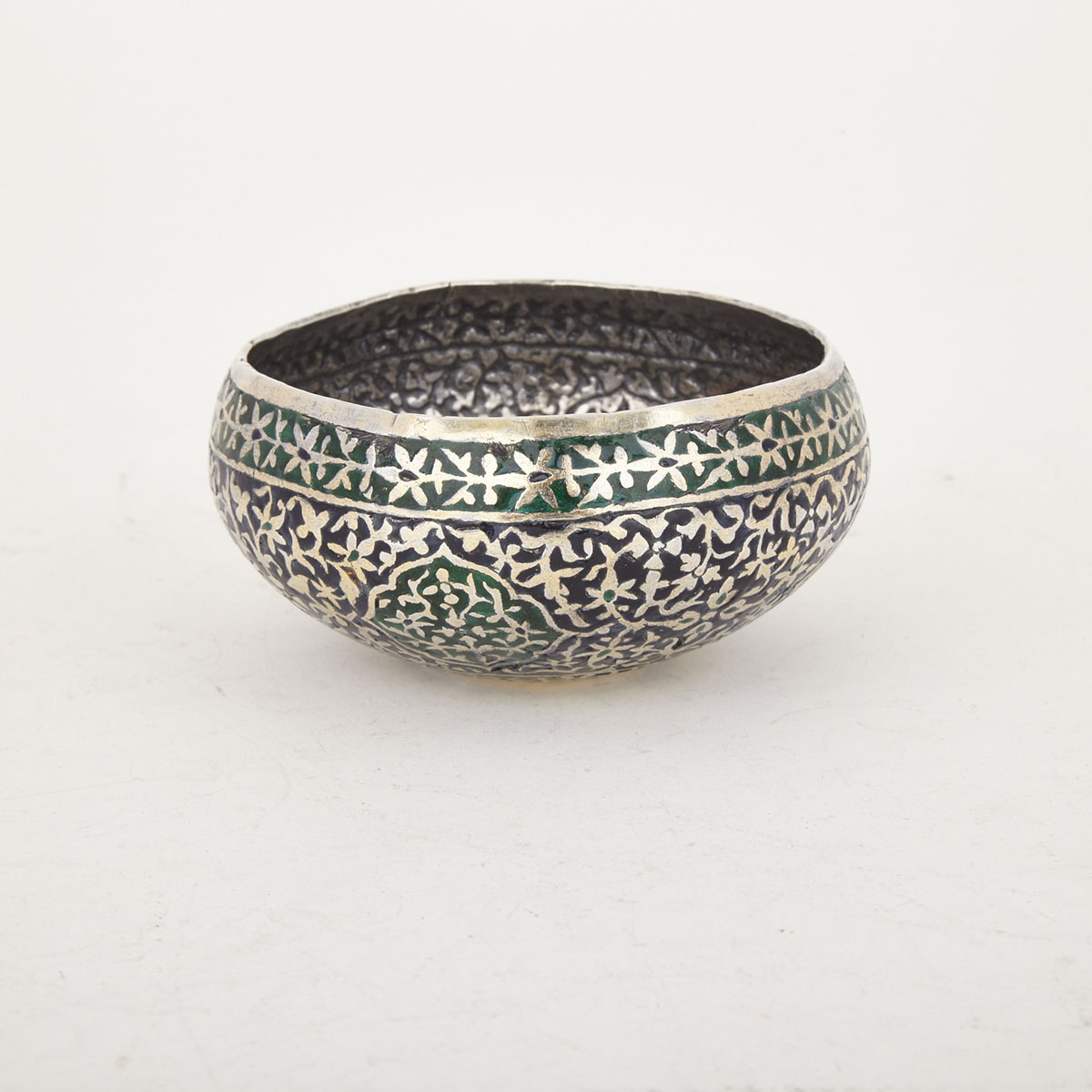 Persian Silver and Enamel Bowl, late 19th/early 20th century