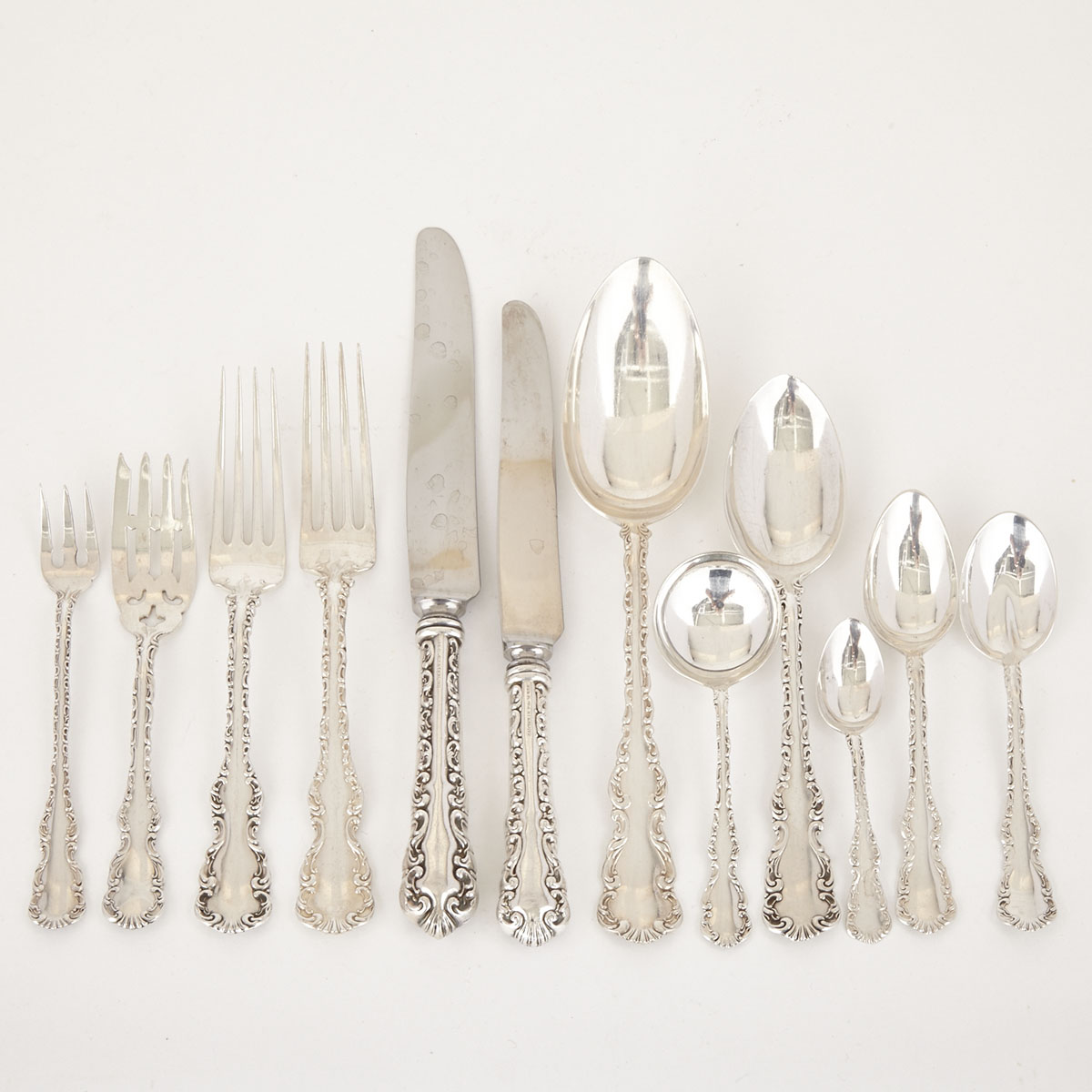 Canadian Silver ‘Louis XV’ Pattern Flatware Service, Roden Bros., Toronto, Ont., 20th century