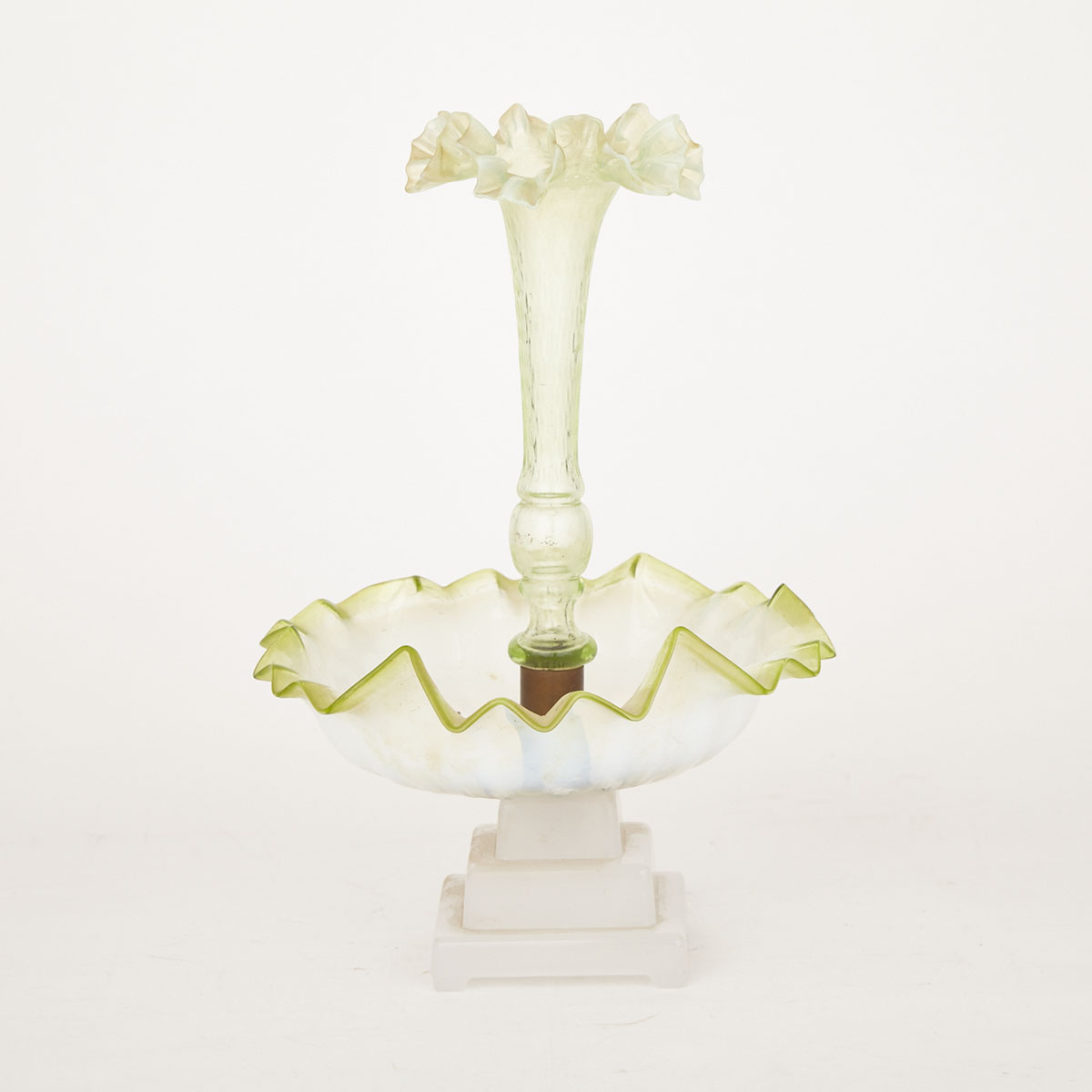 Vaseline and Opalescent Glass Epergne, c.1900