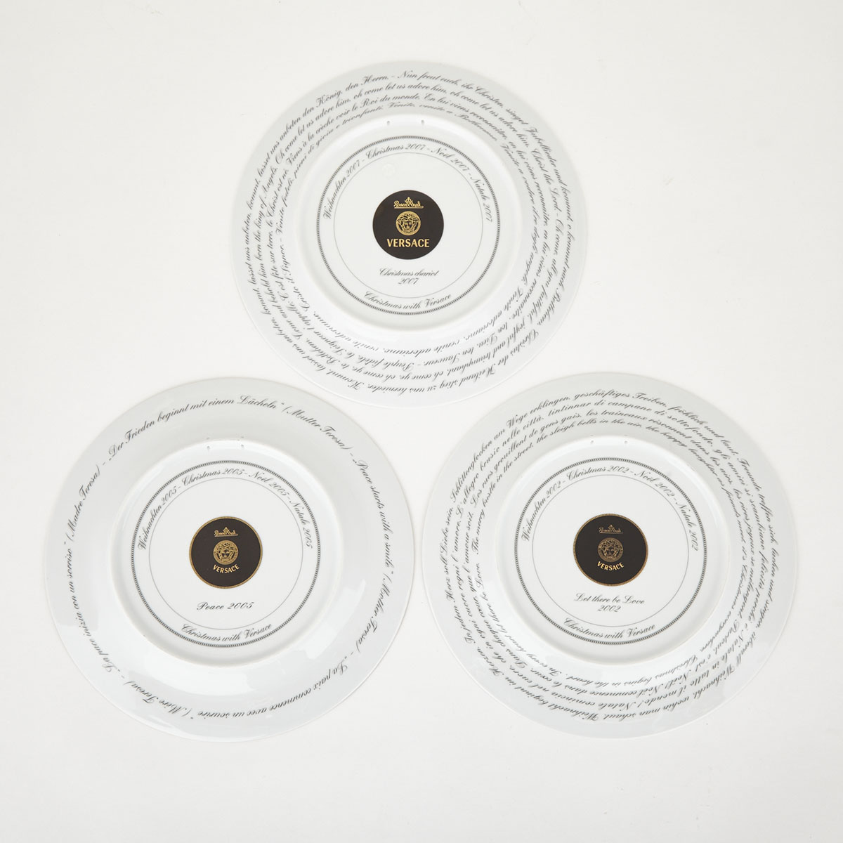 Three Rosenthal Christmas Plates, designed by Versace, 2002, 2005 and 2007