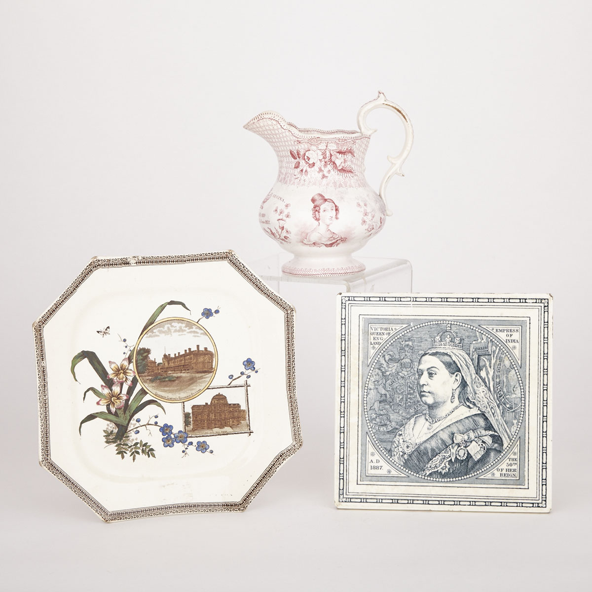 Three Commemorative Pottery Articles, 19th century