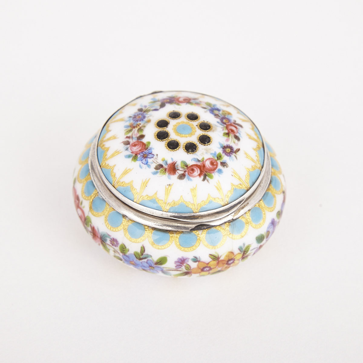 French Silver and Painted Enamel Circular Box, c.1900