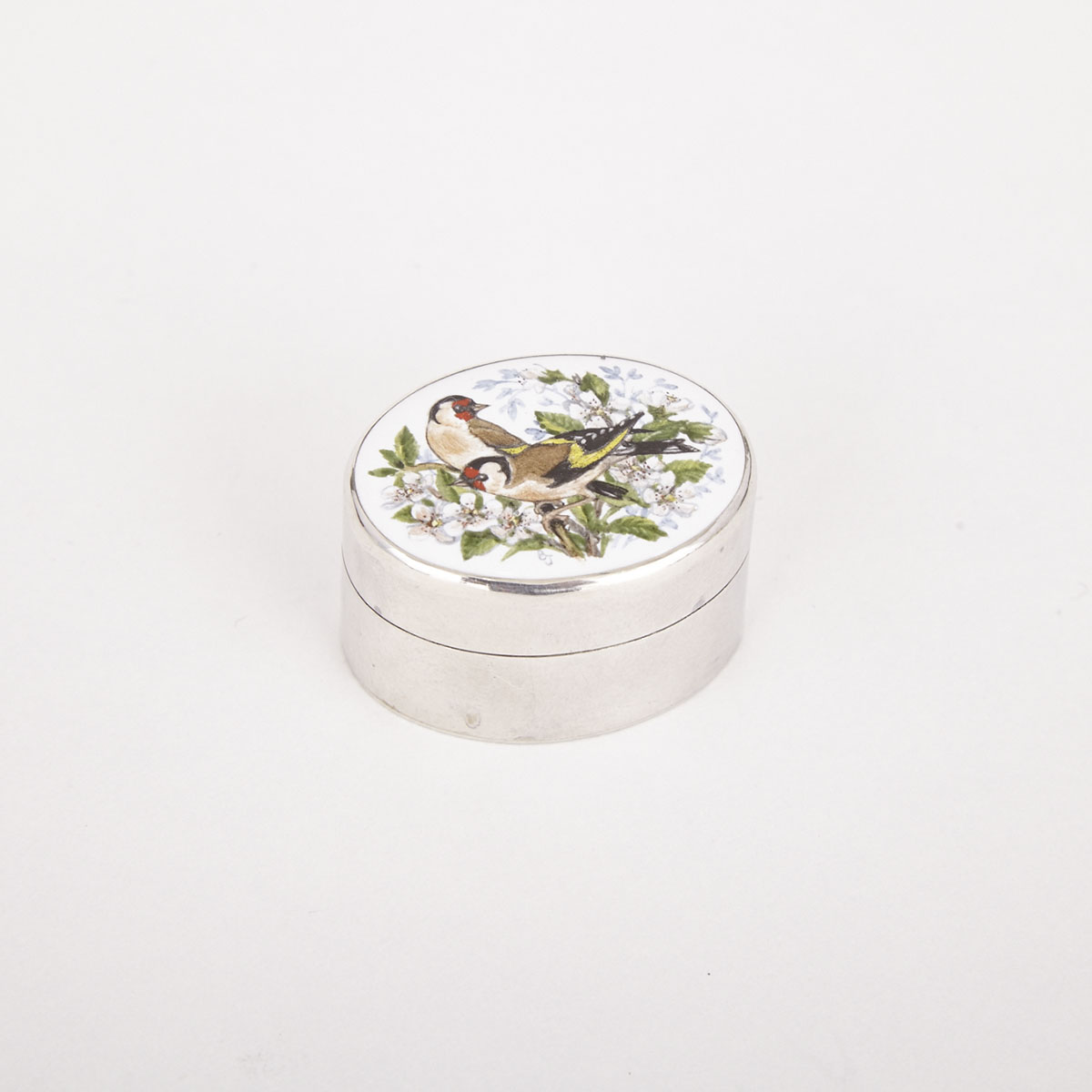 English Silver and Painted Enamel Oval Box, London, 1983