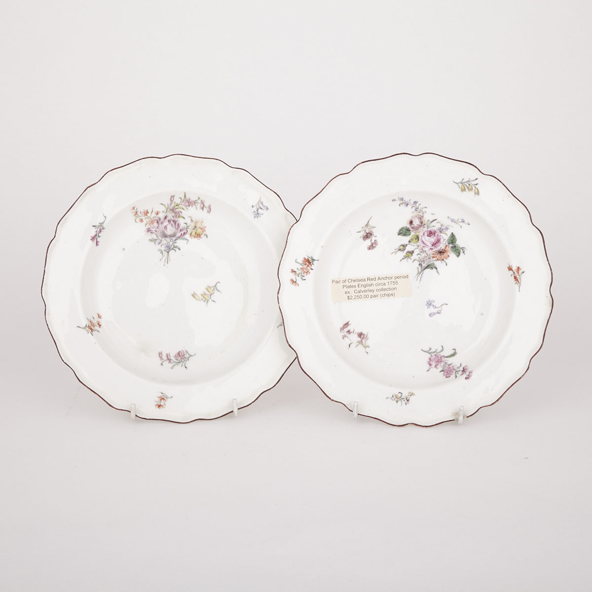 Pair of Chelsea Flower-Painted Plates, c.1755