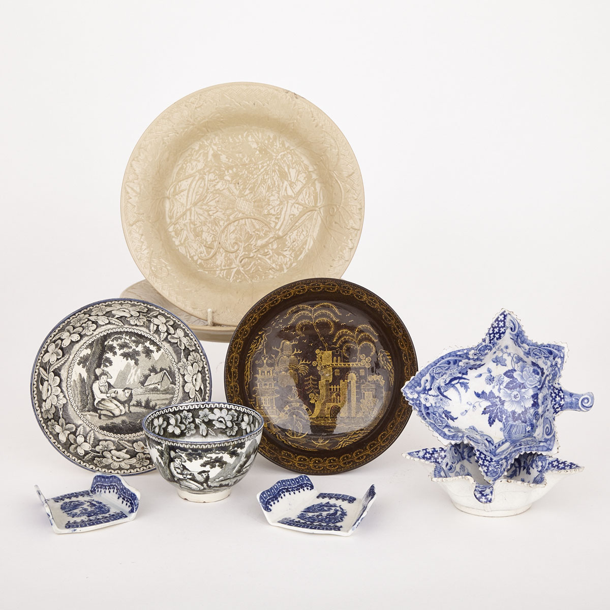Group of English Pearlware and Drabware Table Articles, 19th century