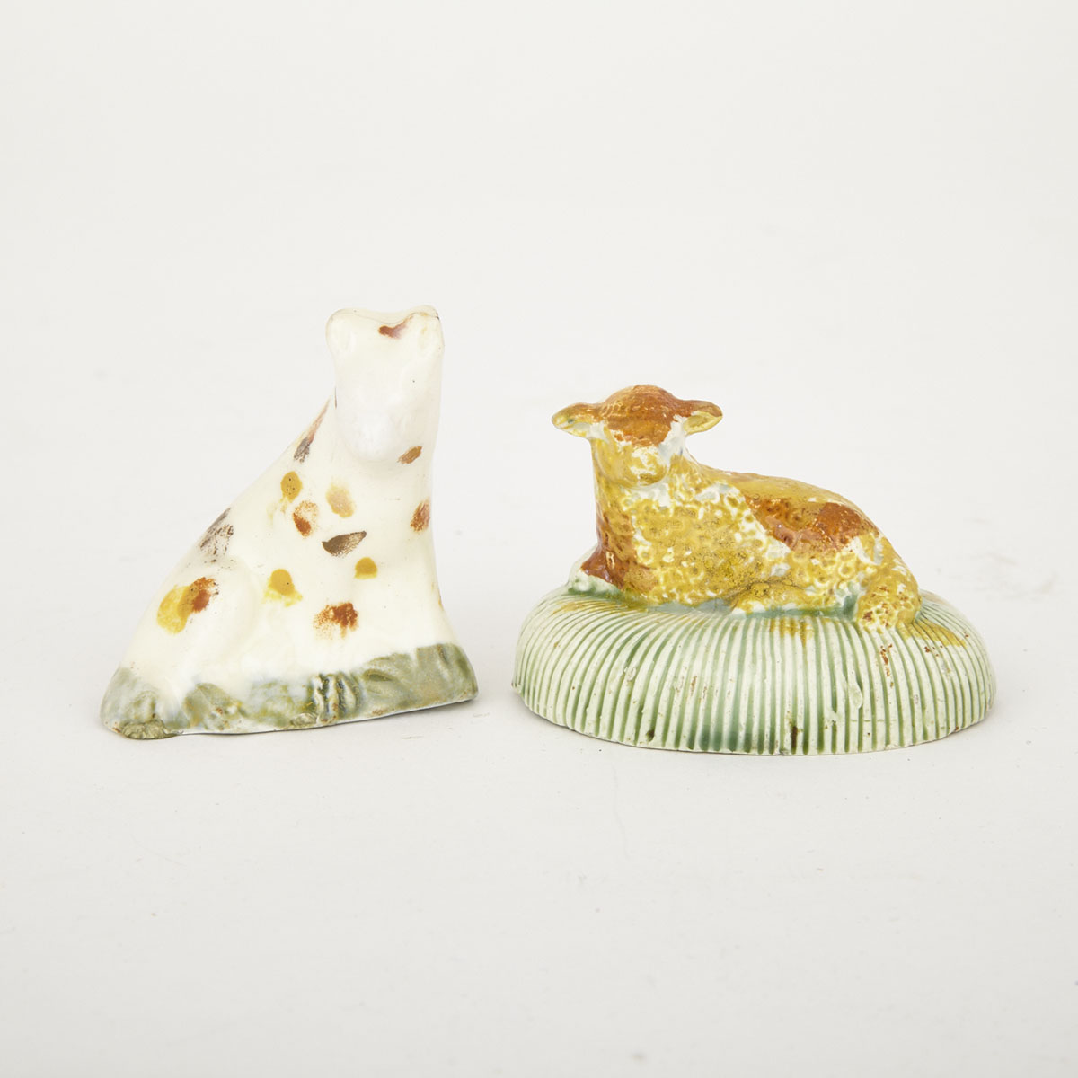 English Pearlware Small Dog and a Sheep, 18th/19th century