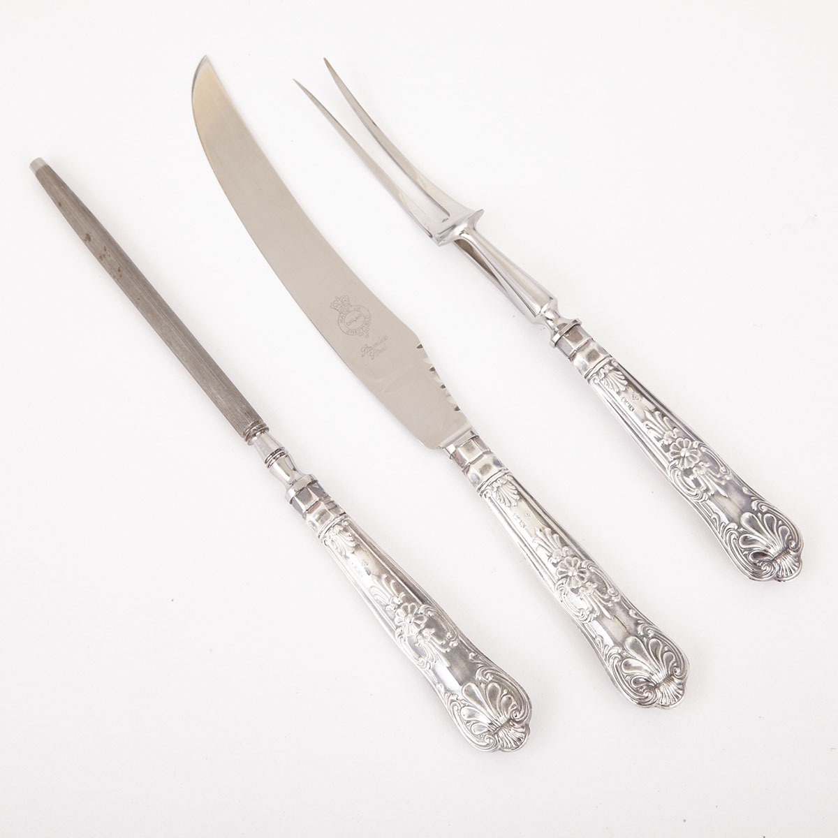 English Silver Queen’s Pattern Carving Set, probably Harrison Brothers or Henry Birks, Sheffield, 1940