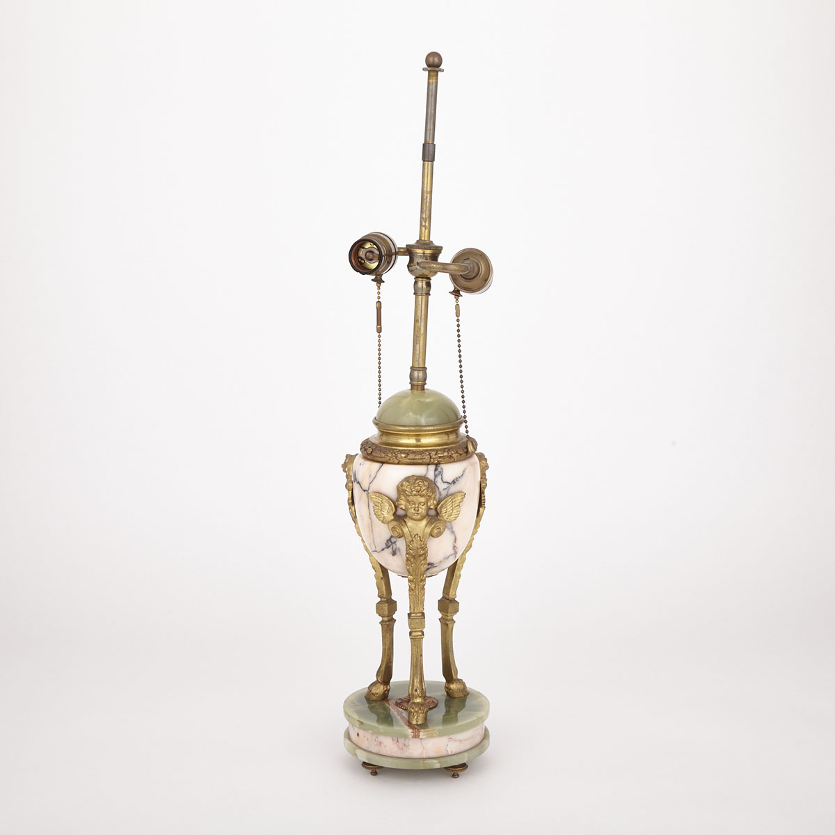 Louis XVI Style Ormolu Mounted Onyx and Pink Marble Cassolette Form Table Lamp, mid 20th century