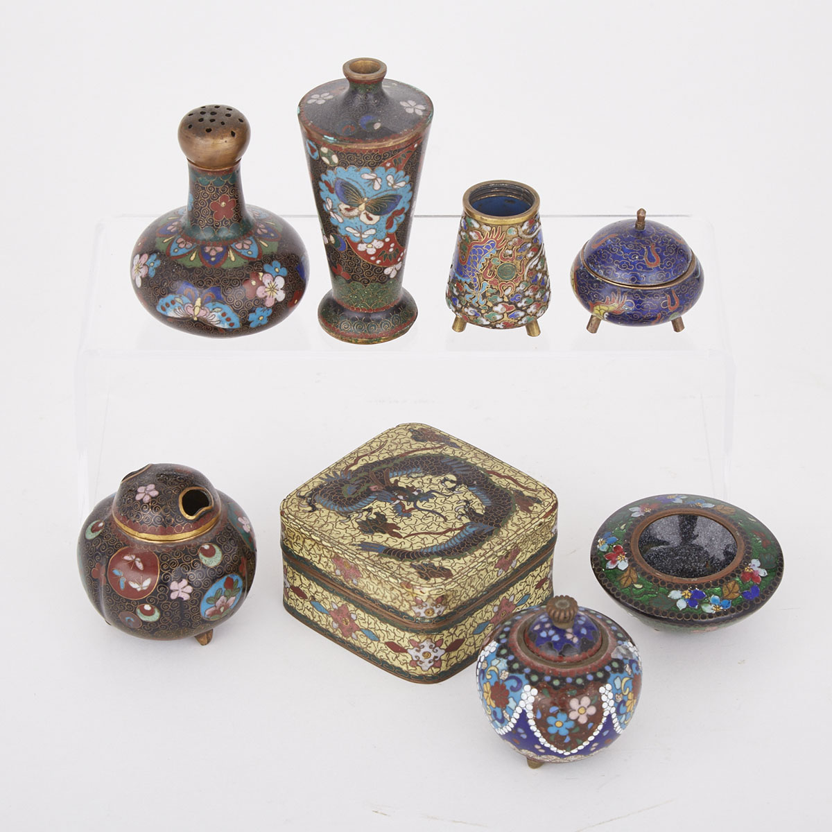 Group of Eight Cloisonne Pieces, Late 19th/Early 20th Century