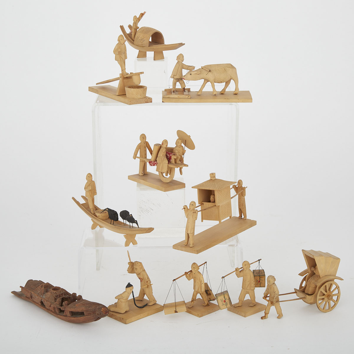 Eleven Wood Miniatures, Early 20th Century