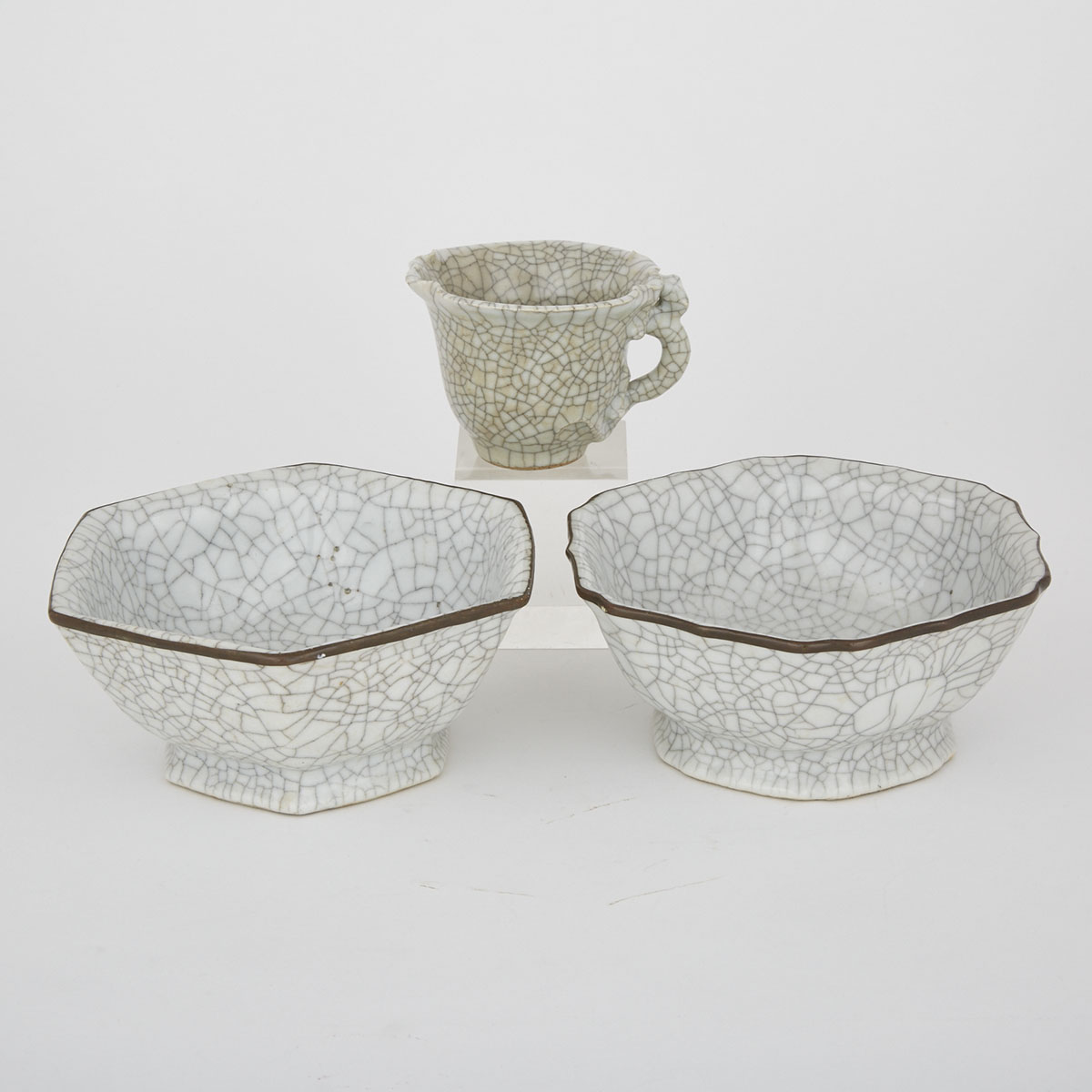 Three Pieces of Crackle Glazed Porcelain