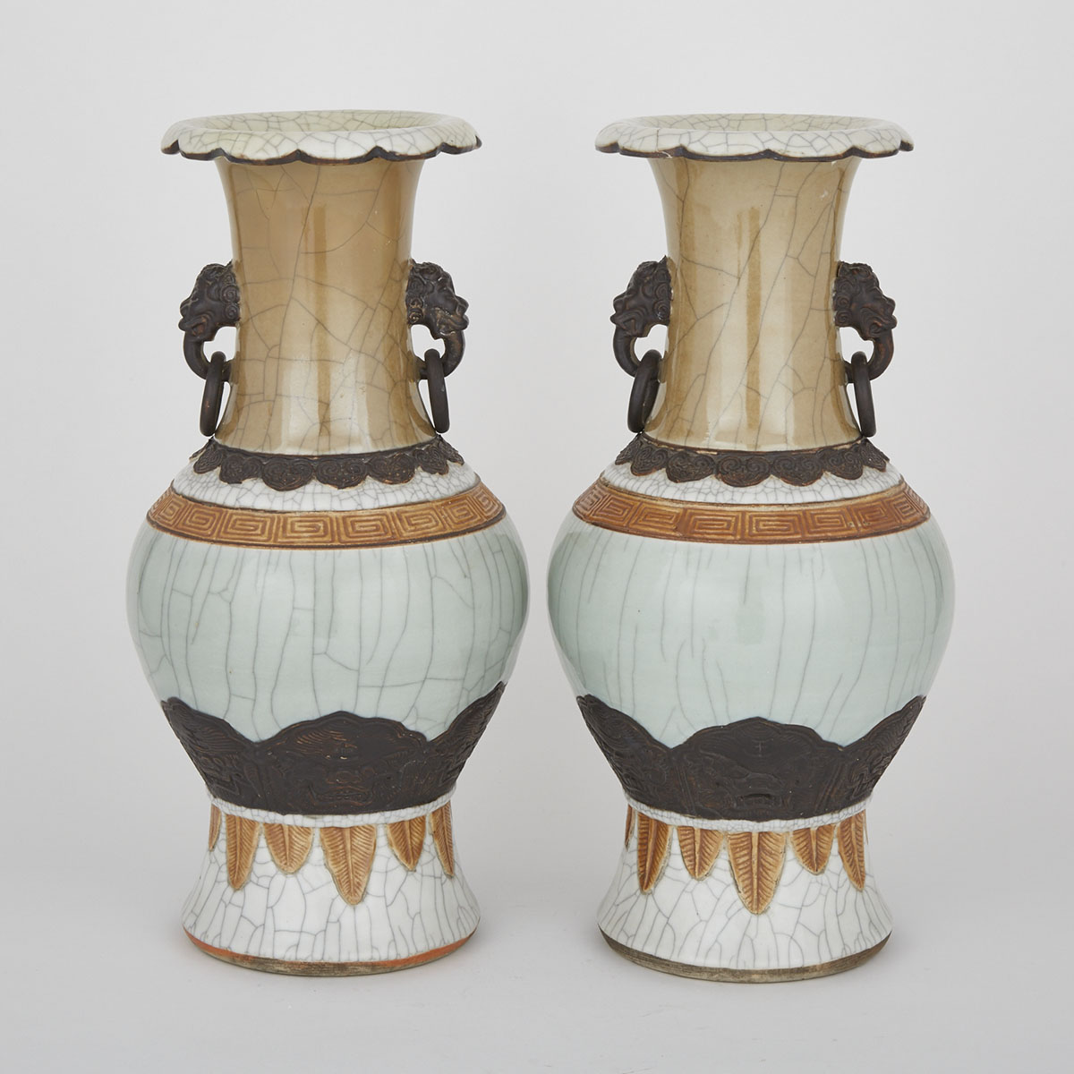 Pair of Crackle Glazed Vases, Mid 20th Century