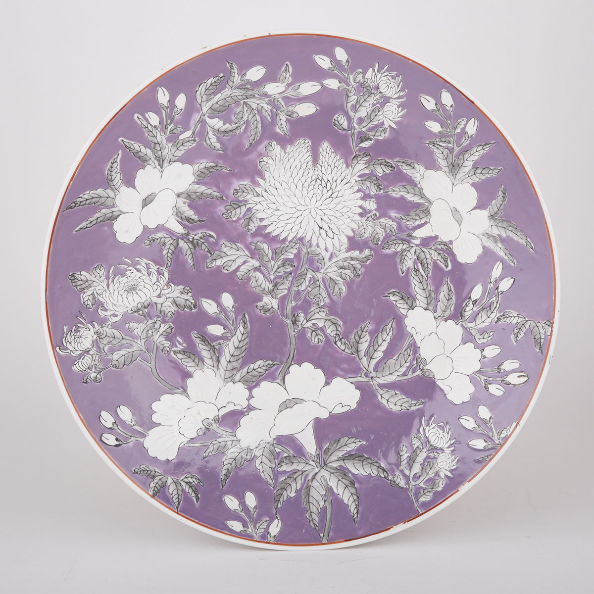 A Lilac Ground Famille Rose Charger with Qianlong Mark
