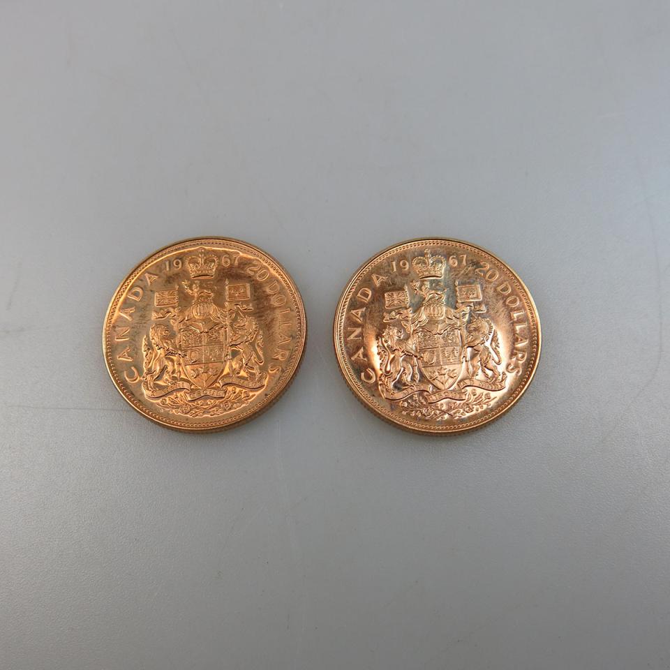 Two Canadian 1967 $20 Gold Coins