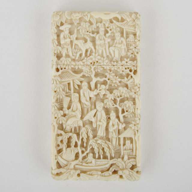 A Small Carved Ivory Card Case with Landscape, Early 20th Century