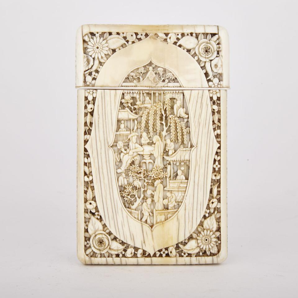 A Finely Carved Ivory Card Case, 19th Century